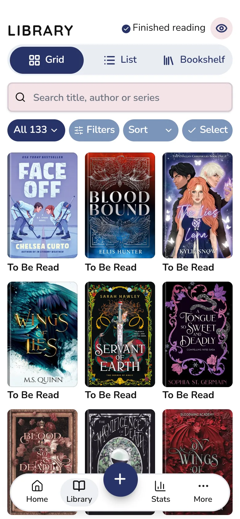 Readezvous Blue theme Library screen